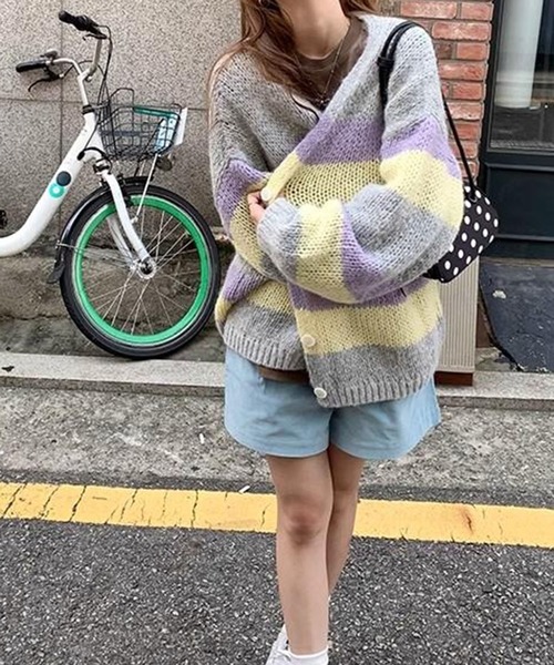LYEON ニット セーター カラフルボーダーオーバーサイズニット