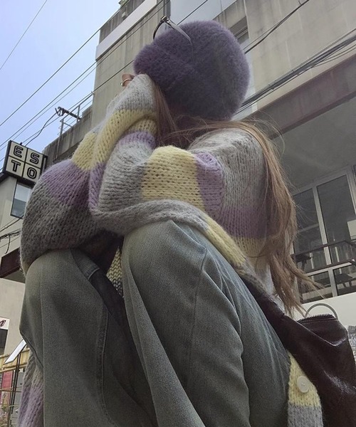 LYEON ニット セーター カラフルボーダーオーバーサイズニット