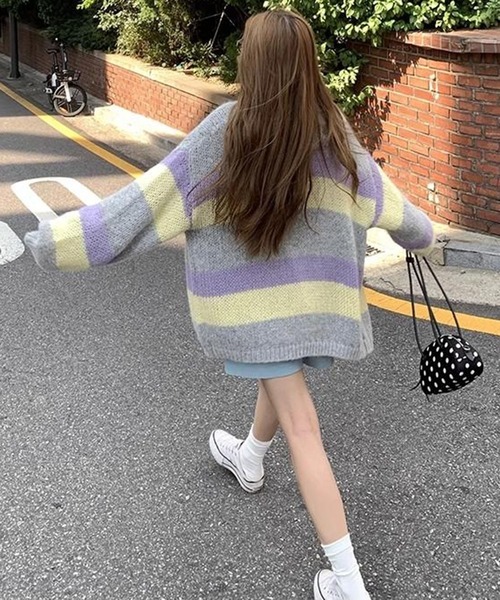 LYEON ニット セーター カラフルボーダーオーバーサイズニット