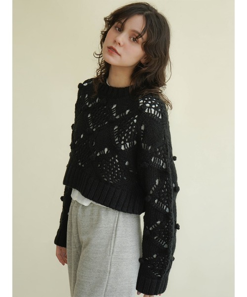ニット セーター Pompom crew neck knit レディース