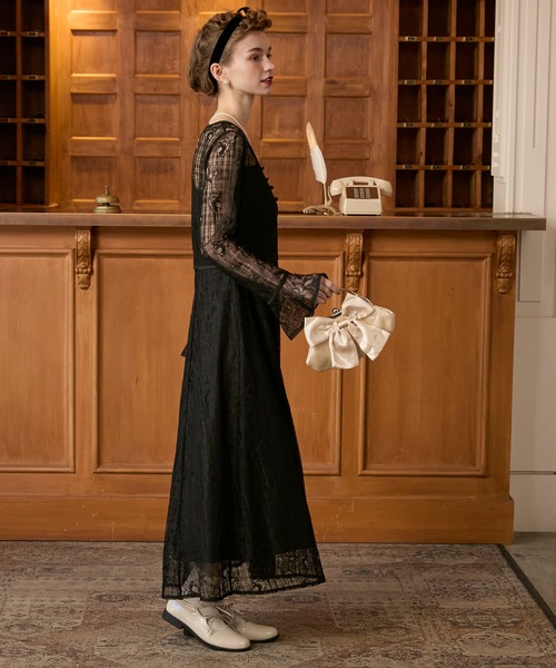 BONLECILL noir ドレス 「BONLECILL noir」サテンパイピング フラワー