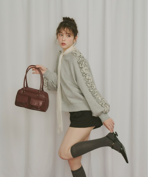 KUOSE 【新品】グレー フリルスウェット FREAK'S STORE トレーナー スウェット 「新色追加」裾フリル
