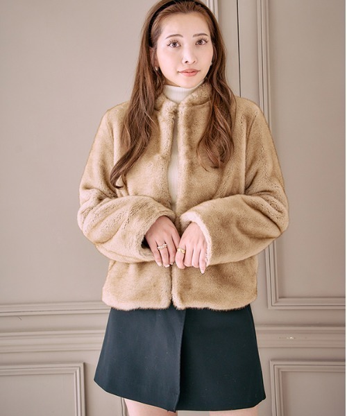 Meline M. ブルゾン アウター Eco fur coat エコファーコート