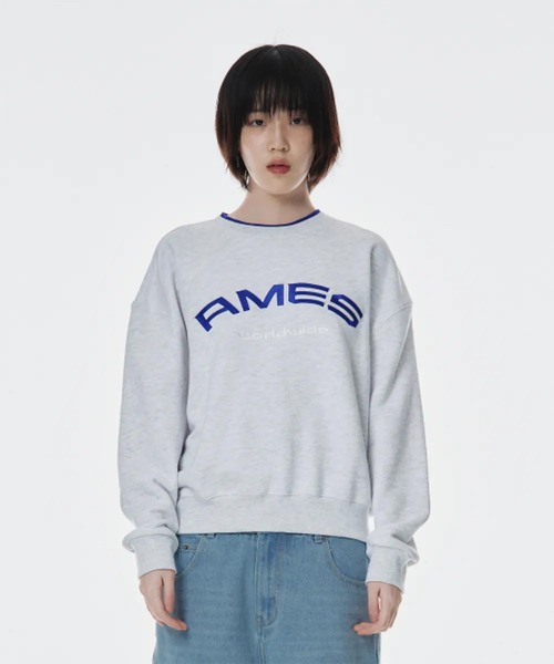 ★AMES-WORLDWIDE★LAYERED NECK SWEATSHIRT GREY★正規品/人気 AMESーWORLDWIDE トレーナー スウェット A'GEM/9 × .kom