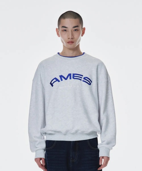 ★AMES-WORLDWIDE★LAYERED NECK SWEATSHIRT PINK★正規品/人気 AMESーWORLDWIDE トレーナー スウェット A'GEM/9 × .kom