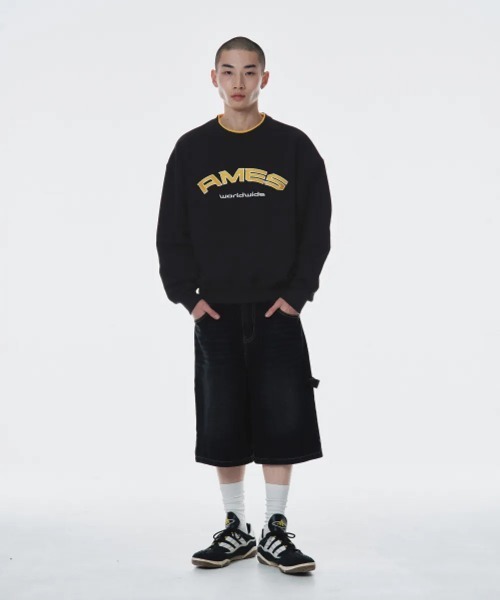 ★AMES-WORLDWIDE★LAYERED NECK SWEATSHIRT BLACK★正規品/人気 AMESーWORLDWIDE トレーナー スウェット A'GEM/9 × .kom