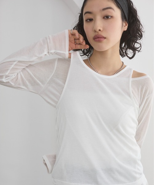 新品未使用 ESTNATION シアーレイヤードTシャツ ホワイト フリーサイズ 新品未使用 ESTNATION シアーレイヤードTシャツ ホワイト
