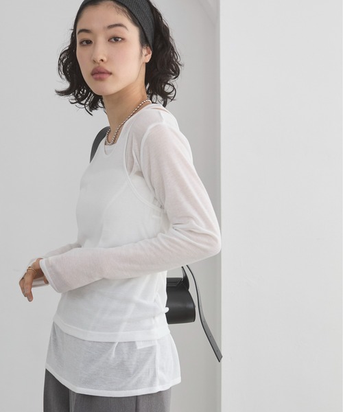 ANGIE tシャツ タンクレイヤード リブ シアー トップス