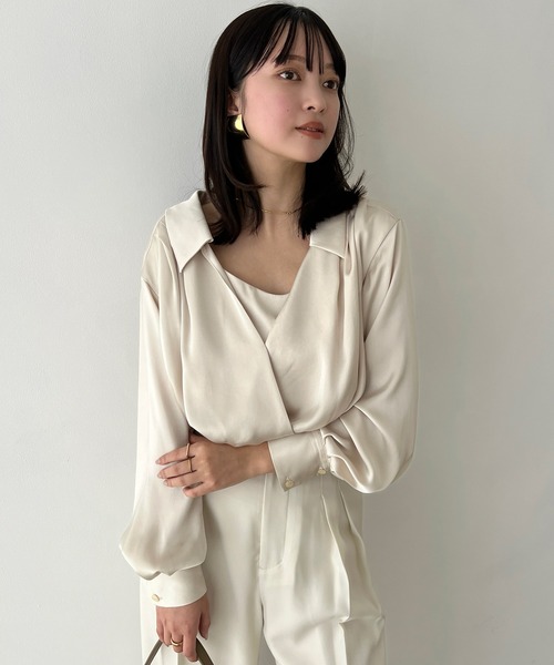 anuans キャミレイヤードカシュクールブラウス キャミレイヤードカシュクールブラウス(S BEIGE): トップスanuans
