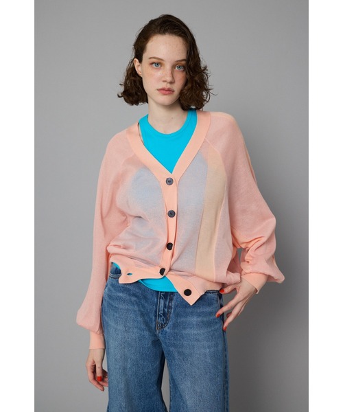 カーディガン シアーブロックカーディガン レディース HeRIN.CYE カーディガン Color block sheer cardigan カラー