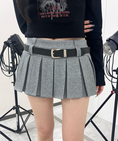 ダブルプリーツミニスカート スカート ベルト付きダブルウエストプリーツミニスカート : ZOZOTOWN