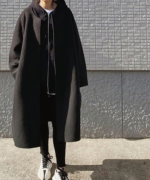 「Riberry」 ノーカラーコート MEDIUM チャコールグレー レディース_画像4