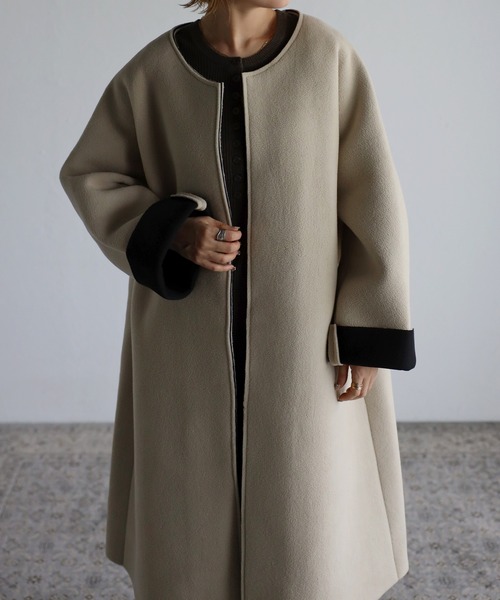 「Riberry」 ノーカラーコート MEDIUM チャコールグレー レディース_画像6