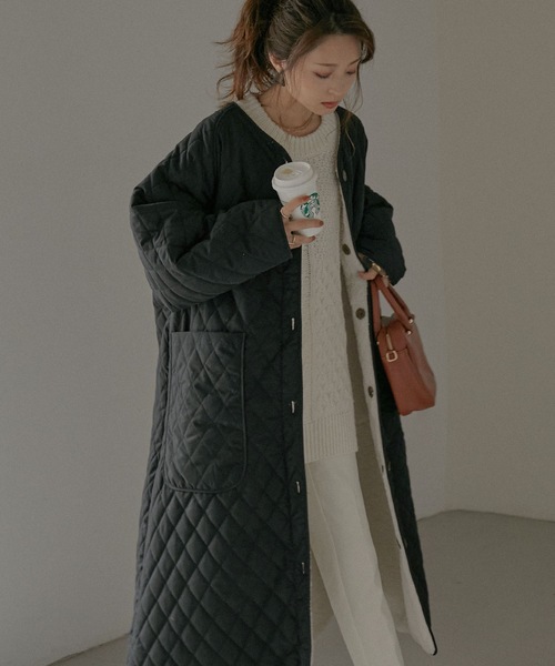 「Fashion Letter」 ノーカラーコート M カーキ レディース_画像5