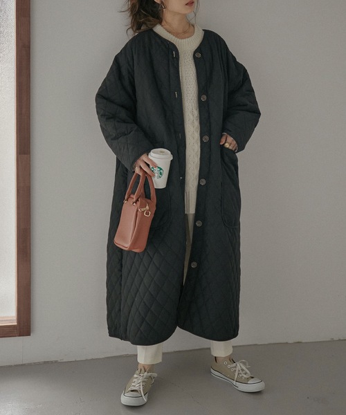 「Fashion Letter」 ノーカラーコート M カーキ レディース_画像7