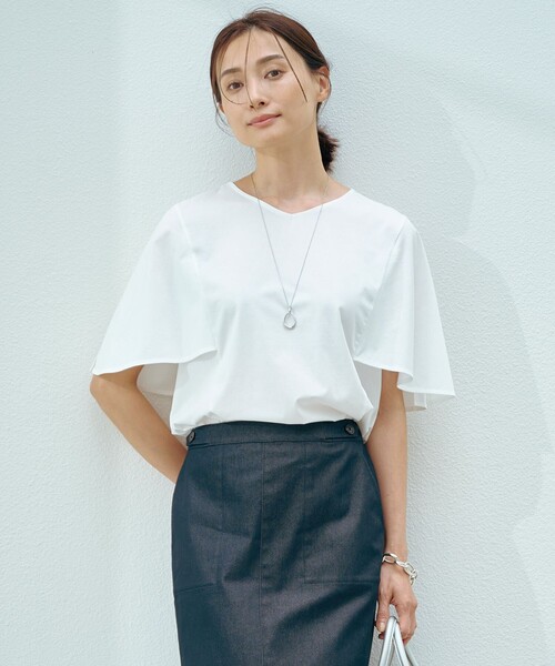 tシャツ 「洗える・接触冷感」プレーティングジャージー ケープ風 カットソー レディース
