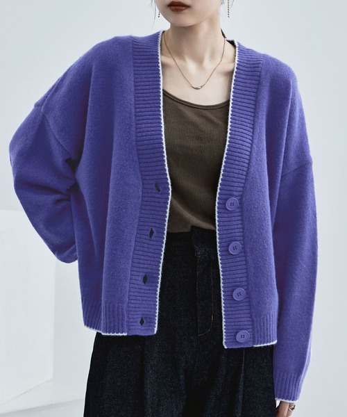 etoll.（エトル） ニットカーディガン M ブルー レディース : ZOZOTOWN