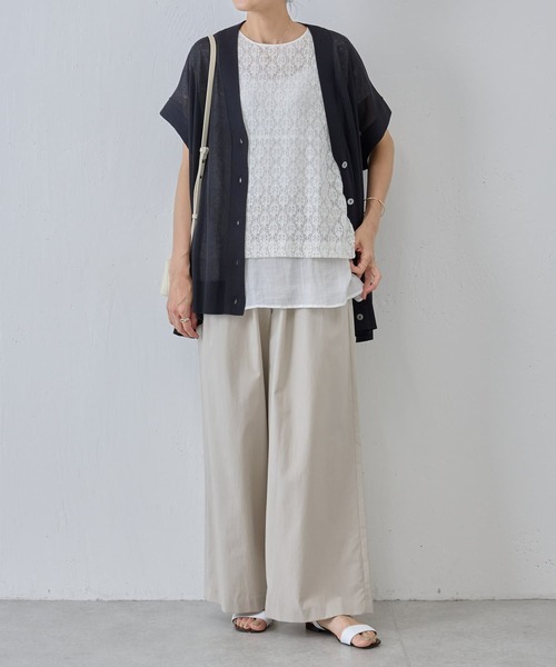 【中古】BEARDSLEY ビアズリー トップス  ノースリーブ ニット素材 レディース フリーサイズ BEARDSLEY ビアズリー刺繍ノースリーブトップス ホワイト FREE