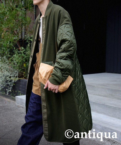 アンティカ　ツリーカフェ中綿ロングコート　スタンドカラー　オーバーサイズ antiqua（アンティカ） 「tree cafe」コート FREE カーキ メンズ