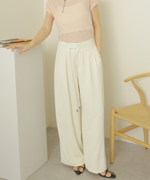 パンツ double tuck belted wide pants /ダブルタック ウエスト リボン