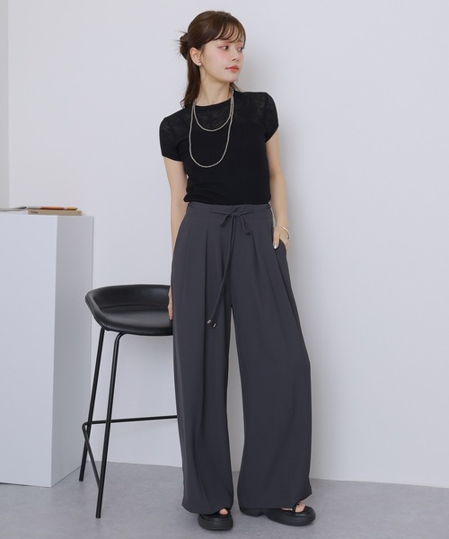 パンツ double tuck belted wide pants /ダブルタック ウエスト リボン