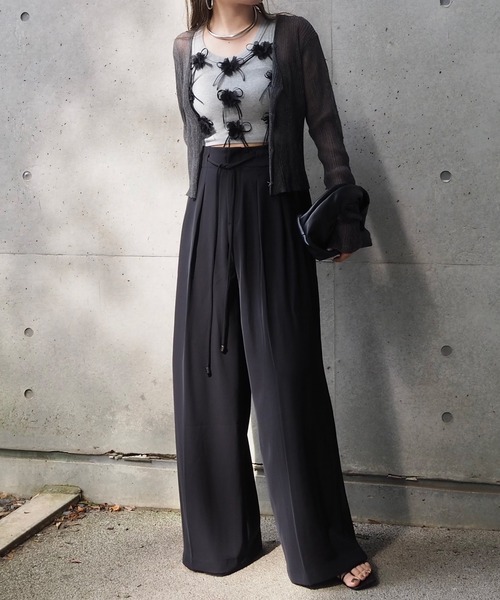 パンツ double tuck belted wide pants /ダブルタック ウエスト リボン