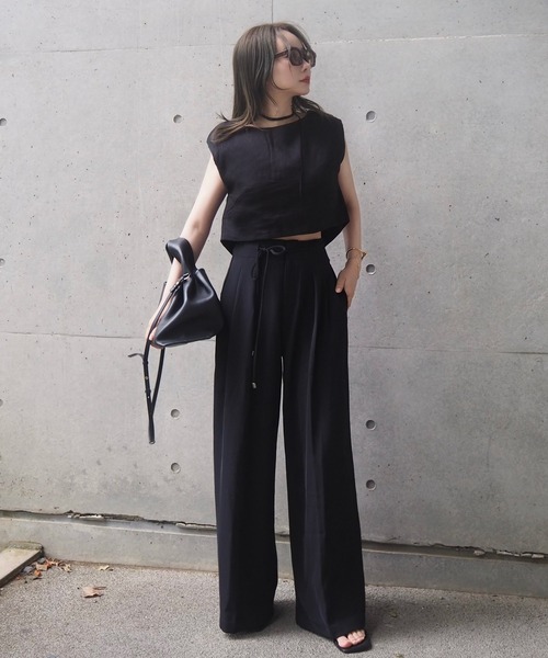 パンツ double tuck belted wide pants /ダブルタック ウエスト リボン