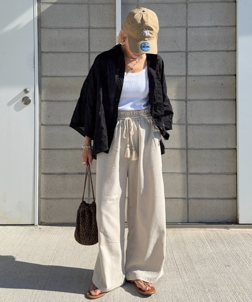 LBC（エルビーシー） ワイドパンツ パンツ リネン混タッセルベルト