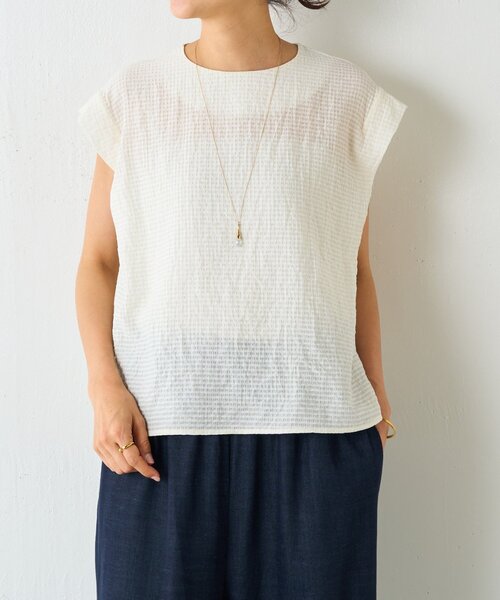 BEARDSLEYのフレンチ袖ブラウス BEARDSLEY ブラウス シャツ サッカーチェックフレンチブラウス