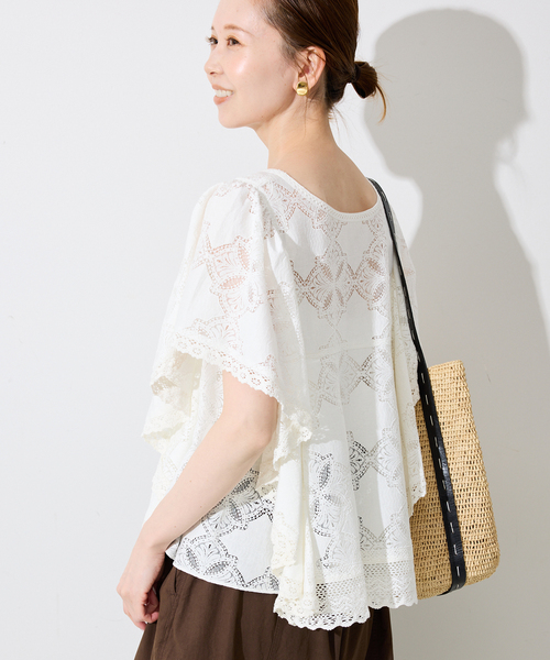 SLOBE IENA ブラウス シャツ レースフリルVネックブラウス