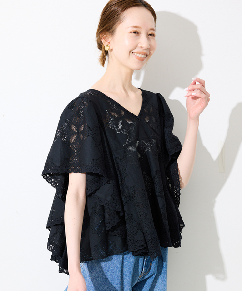SLOBE IENA ブラウス シャツ レースフリルVネックブラウス