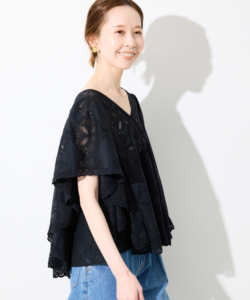 SLOBE IENA ブラウス シャツ レースフリルVネックブラウス