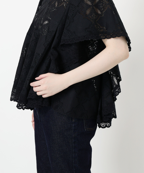 SLOBE IENA レースフリルVネックブラウス　ブラック SLOBE IENA ブラウス シャツ レースフリルVネックブラウス