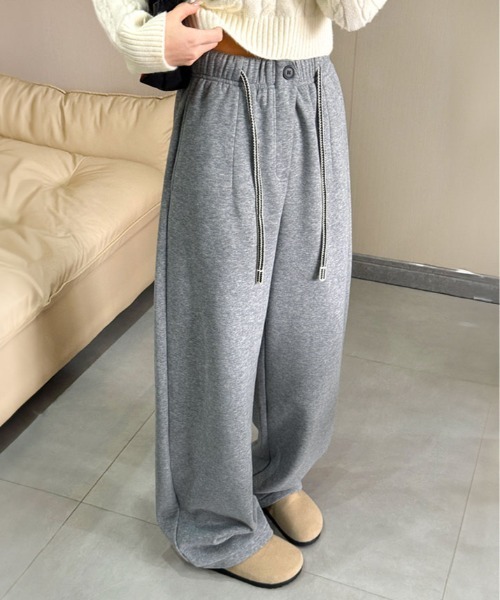 ワイドパンツ スラックス パンツ 裏起毛 ワイド スウェット レディース