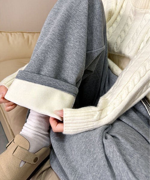 ワイドパンツ スラックス パンツ 裏起毛 ワイド スウェット レディース