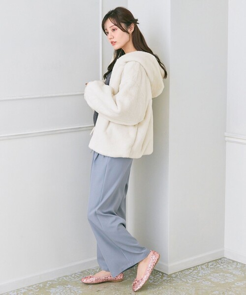 Feroux ムートンコート ボアコート フード付きフェイクファー パーカー