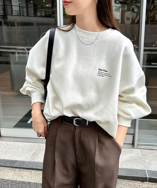 トレーナー スウェット 裏起毛ロゴ刺繍ワンポイントスウェットトップス レディース | andme | 05