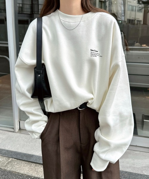 トレーナー スウェット 裏起毛ロゴ刺繍ワンポイントスウェットトップス レディース | andme | 10