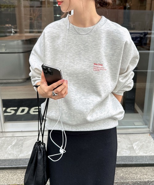 トレーナー スウェット 裏起毛ロゴ刺繍ワンポイントスウェットトップス レディース | andme | 20
