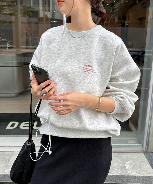 トレーナー スウェット 裏起毛ロゴ刺繍ワンポイントスウェットトップス レディース | andme | 19