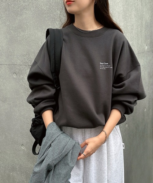 トレーナー スウェット 裏起毛ロゴ刺繍ワンポイントスウェットトップス レディース | andme | 12