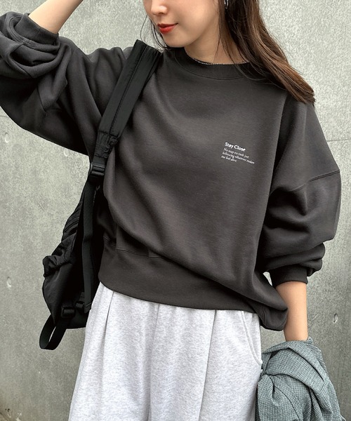 トレーナー スウェット 裏起毛ロゴ刺繍ワンポイントスウェットトップス レディース | andme | 13