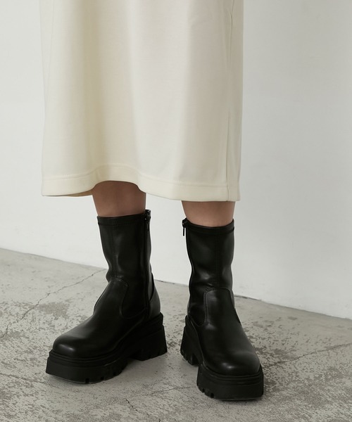 MONO-MART ブーツ ストレッチボリュームトラックソールショートブーツ