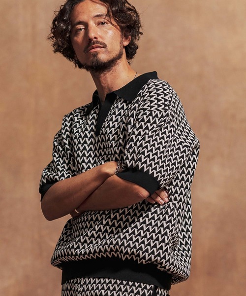 「Jih Nunc」 半袖ニット M ブラック メンズ_画像5