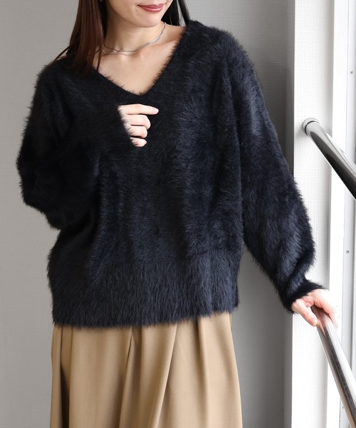 sin.ca ニット セーター Vネックシャギーニットプルオーバー