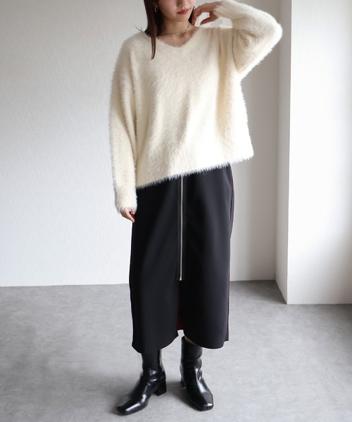 sin.ca ニット セーター Vネックシャギーニットプルオーバー