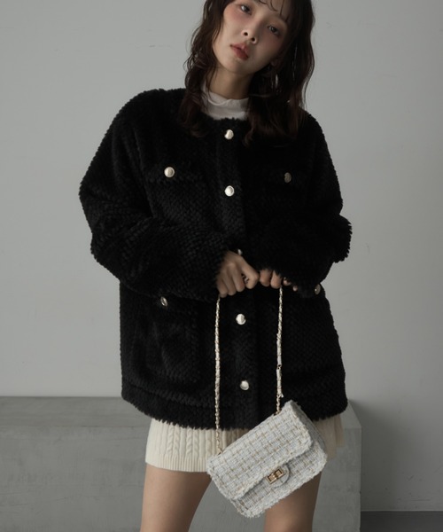 特価セール！ツイード ショルダーバッグ（黒）ゴールドチェーン （非売品）❀即発 Nadana ショルダーバッグ バッグ ツイードチェーンショルダーバッグ