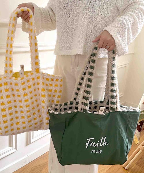 Mignonjour トートバッグ FReePLACe/チェック柄 もこもこトートバッグ