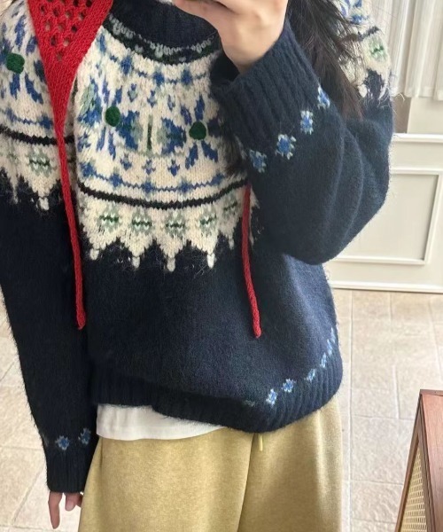 DIAVEL ニット セーター 「3色展開」ぽこぽこ立体ポンポン × フェア