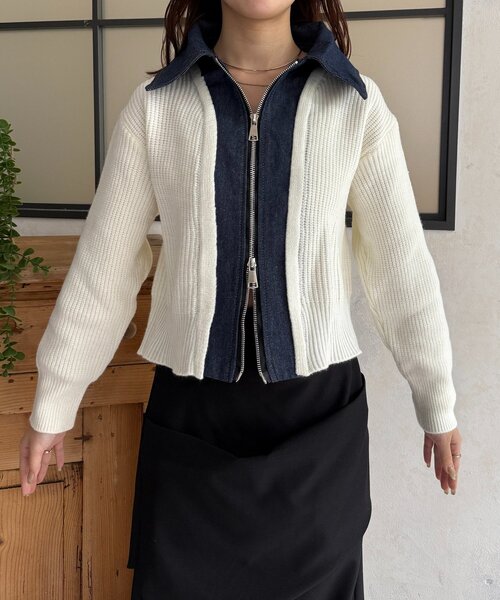 Thevon（ゼヴォン） カーディガン デニムドッキングWジップニット